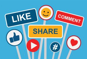Social media like and share buttons 