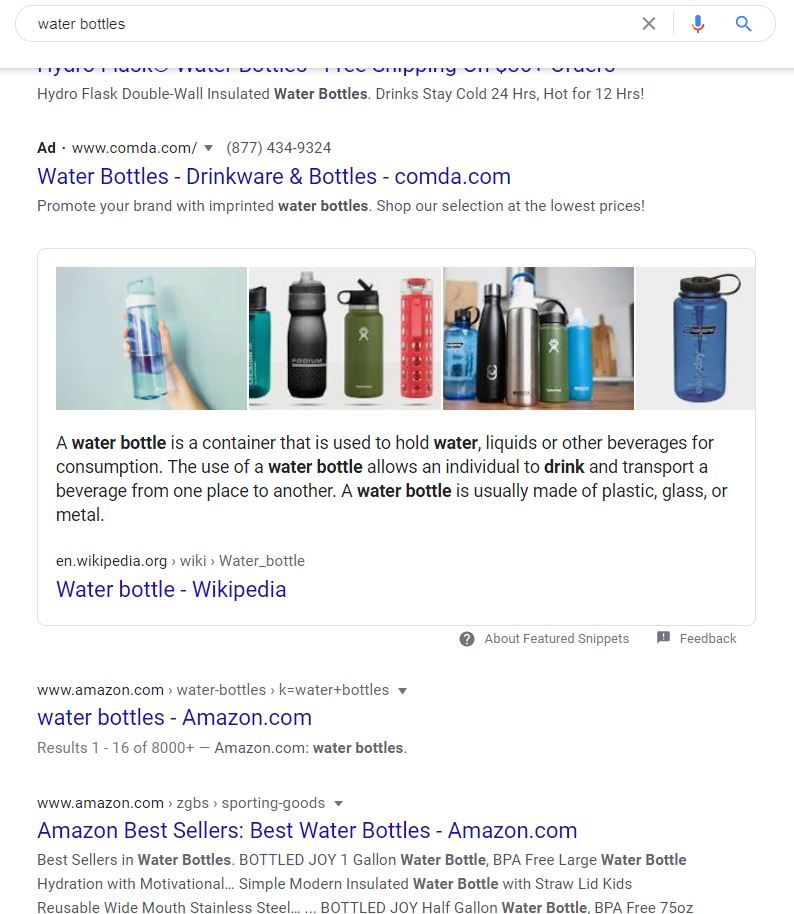 Organic search results show below "ads" in Google