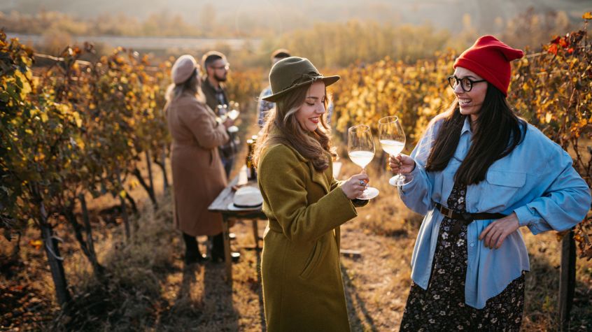 Friends enjoying an in-person winery event