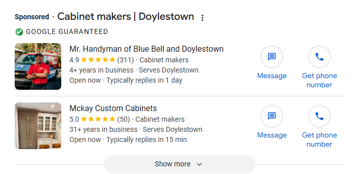 Local Service Ad for Cabinet Makers in Doylestown